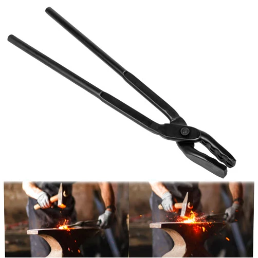 Camoo Blacksmith Tongs Wolf Jaw 17 in, Black, Steel, Long-Handled Blacksmithing Tongs, 1 piece