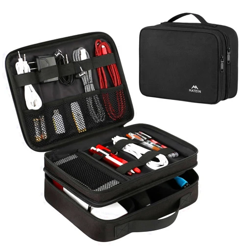 MATEIN Electronics Organizer Travel Case, Water Resistant Cable Organizer Bag for Travel Essentials, Tech Gifts for Men, Storage Bag as Accessories for Phone, Cord, Tablet, Black