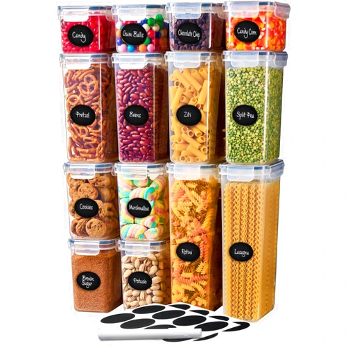 DWËLLZA KITCHEN 14 Pack Airtight Food Storage Containers for Pantry Organization and Storage - Candy, Pasta, Spaghetti, snack Air tight Kitchen Storage Containers With Lids BPA-Free, Marker, Labels