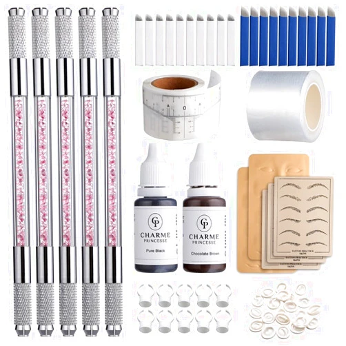 Charme Princesse Microblading Pen Kit Double Sided Manual Pen Kit with 20Pcs Needles Pigment Practice Skin Eyebrow Ruler Ring Cup for Permanent Makeup Supplies EK910S20-1
