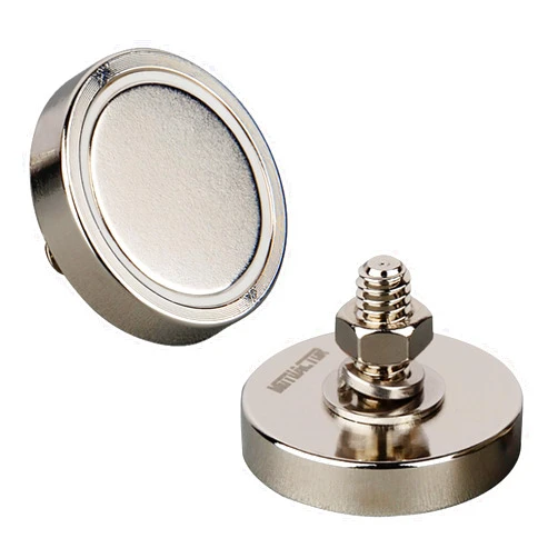 MUTUACTOR 4Pack Super Powerful Round Cup Magnet with 1/4''-20 Male Threaded Stud, 92lb Vertical Pull-Force Non-Shattering Neodymium Magnet with Nut and Washer for Lighting, Camera and Other Brackets