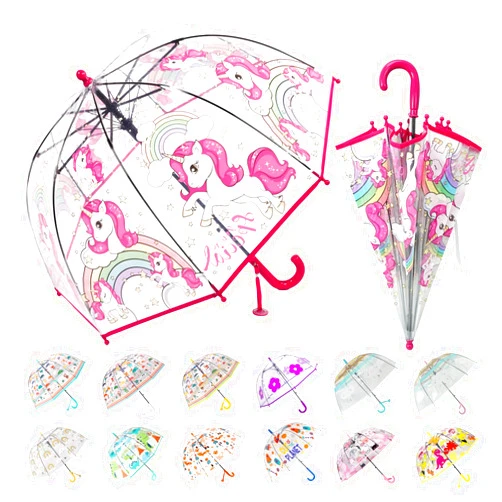 Wxjiahetai Kids Clear Bubble Umbrella Transparent Dome See Through Child Umbrellas for Rain Boys Girls with Pinch-Proof Closure and Easy-Grip Hook Handle