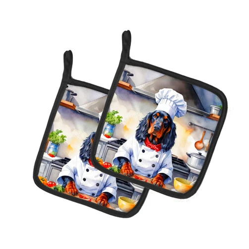 Caroline's Treasures Gordon Setter The Chef Pair of Pot Holders Kitchen Heat Resistant Pot Holders Sets Oven Hot Pads for Cooking Baking BBQ, 7 1/2 x 7 1/2