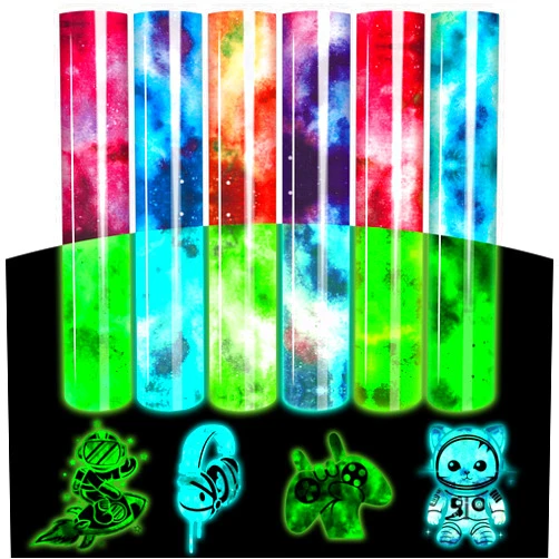 Tintnut Glow in Dark HTV Heat Transfer Vinyl - 12x10 inch 6 Sheets Luminous Galaxy Iron on Vinyl Galaxy HTV Vinyl for T-Shirts DIY Compatible with Cricut or Silhouette Cameo