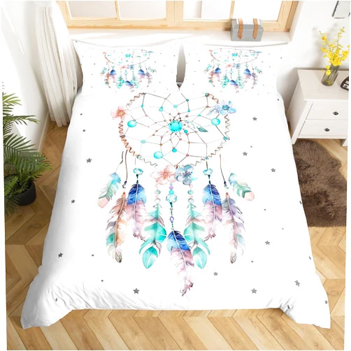 Erosebridal Dream Catcher Bedding Sets Twin Girls,Floral Flower Duvet Cover Cherry Blossom Comforter Cover Women Aztec Tribal Quilt Cover,Bohemian Feather Star Home Room Decor with 1 Pillowcase