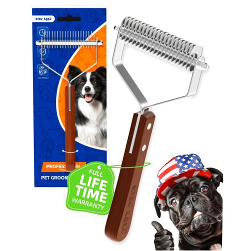 KIZO ESLO Dog Brush for Shedding 20 Blade Dematting Tool Pet Brush, Undercoat Rake for Large Medium Small Dogs and Cats, Shedding Dog Comb for Grooming, Premium Wood Handle, Efficiently Detangle and Groom Coats