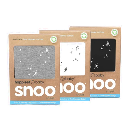 Happiest Baby SNOO Bassinet Fitted Sheet - 100% Organic Cotton Nursery Bedding - Fits SNOO Sleeper Crib Mattress - 3-Pack Bundle (White, Grey, Black)