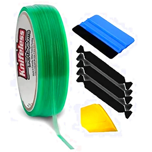 VViViD Knifeless Vinyl Wrap Cutting Tape Finishing Line 10M Plus 3M Toolkit (Blue Applicator Squeegee, Yellow Detailed Squeegee and Black Felt Edge Decals)