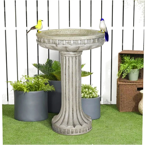 VerveArt 24 Inch Height Outdoor Bird Bath - Fibre Reinforced Concrete Large Bird Bath Stylish with Modern Pedestal for Garden, Patio, Backyard, Lawn - 16”W X 24”H Contemporary Birdbaths & Supports