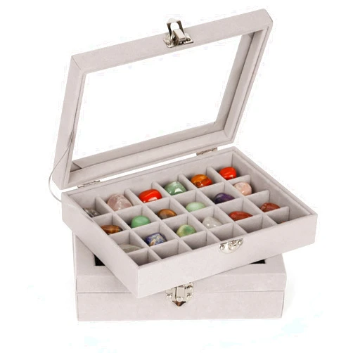 Bfttlity Rock Collection Display Case Rock Display Case Rock Collection Box for Kids with 24 Grids Storage Compartments Crystal Display Case 2 Pack Display Cases for Collectibles (24 Grids)