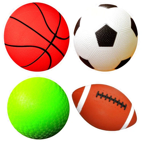 AppleRound Pack of 4 Toy Sports Balls with 1 Pump for Toddlers and Kids: 5-Inch Basketball, 5-Inch Soccer Ball, 5-Inch Playground Ball, 6.5-Inch Football (Mixed Bundle)
