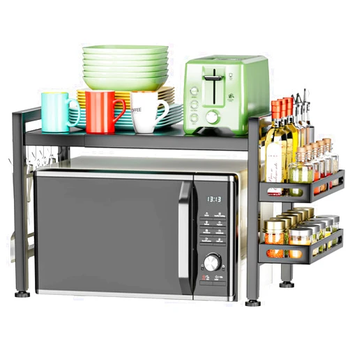 YIUKEA Extendable Microwave Oven Rack - Over Microwave Shelf Countertop 2 Tier Kitchen Microwave Stand (L15.7~23.6