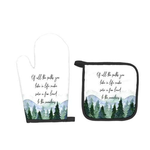 FIicy Rustic Mountain Cabin Decor Oven Mitts and Pot Holders Sets, Forest Camper Gifts Kitchen Accessories Sets, of All The Paths You Take in Life Heat Resistant Oven Glove Potholders for Kitchen