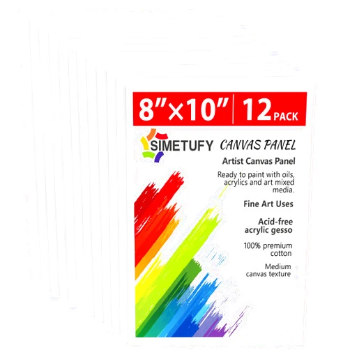 Simetufy Canvas Boards for Painting 12 Pack,8 x 10 Inch Painting Canvas Panels, Blank Canvas for Painting- Gesso Primed Acid-Free 100% Cotton for Acrylics Oil Watercolor Tempera Paints