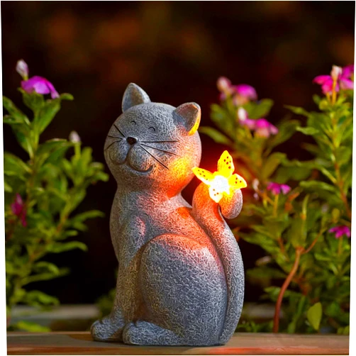 Nacome Solar Cat Outdoor Statues for Garden: Outside Decor with Butterfly Clearance for Yard Art Lawn Ornaments Porch Patio Balcony Home House - Birthday Gifts for Grandma Mom Women