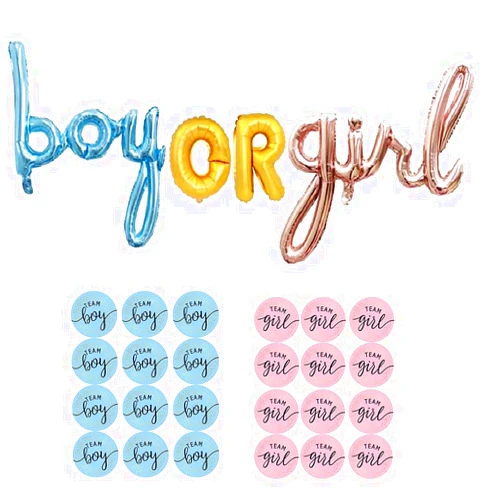 OKA Directo Boy OR Girl Baby Foil Balloons with 120pcs Boy Girl Stickers, Gender Reveal Party Decorations Backdrop for Baby Shower Decorations