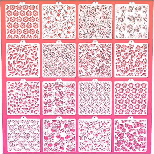 EYUNSTAR Flower Leaf Cookie Stencils for Baking, 16 Pcs Airbrush Flower Leaves Cake Stencils, Rose Coconut Tree Hibiscus Vine Cookie Stencils for Royal Icing Dessert Decorating Drawing