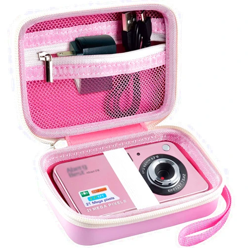 GWCASE Digital Camera Case Compatible with CAMKORY/for YISENCE/for VAHOIALD/for Kodak Pixpro/for Canon PowerShot ELPH 180 190/ for Sony DSCW800 DSCW830 Kids Camera with SD Card and Cable -Pink