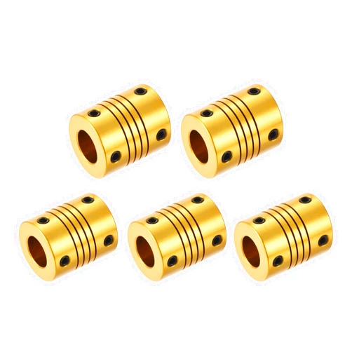 uxcell 5Pcs 7mm to 10mm Aluminum Alloy Shaft Coupling L24.5xD19.5 Flexible Coupler Beam for 3D Printer CNC Machine DIY Encoders and Motors Shaft,Golden