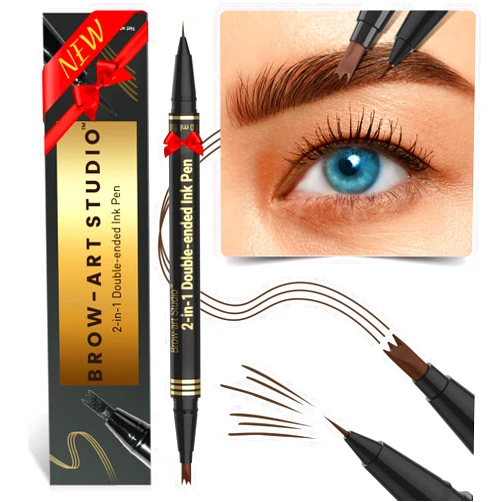 iMethod Microblading Eyebrow Pencil - Brow Pencil 2-in-1 Dual-Ended Eyebrow Pen with 3-Prong Micro-Fork-Tip Applicator and Precise Brush-Tip Creates Natural-Looking Brows, Stay on All Day, Dark Brown