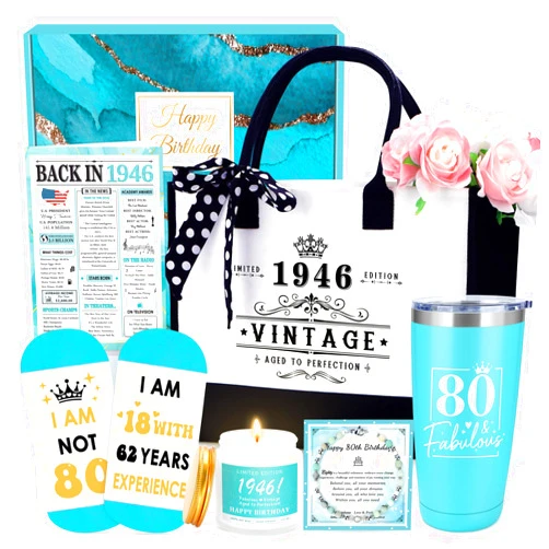 Launrada 80th Birthday Gifts for Women Her Cool 80 Year Old Birthday Gifts for Women Unique Gift for 80 Year Old Woman Female Mom Meaningful 1946 Gift Ideas for Woman Over 80 Funny Happy 80th Decoration Things