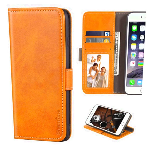 Shantime Tecno Spark 3 Case, Leather Wallet Case with Cash & Card Slots Soft TPU Back Cover Magnet Flip Case for Tecno Spark 3 (Yellow)