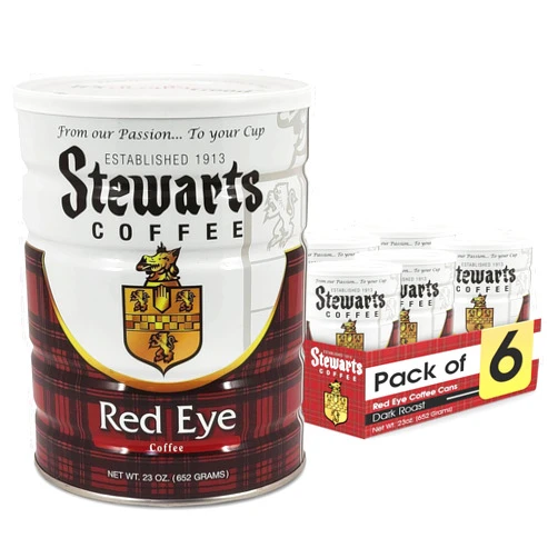 Stewarts - Red Eye Ground Coffee - Dark Roast - Vacuum Sealed Bags - Bold & Rich Dark Roast Ground Coffee - Ideal for Morning Energy & All-Day Enjoyment - Freshly Packed Flavor (23oz, Pack of 6)