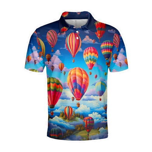228CLOSET Hot Air Balloon Polo Shirts for Men-Steampunk Golf Moisture Dry Fit Short Sleeve Shirts S65