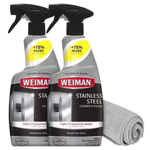 Weiman Stainless Steel Cleaner and Polish - Protects Appliances from Fingerprints, Leaves a Streak-Free Shine for Refrigerator, Dishwasher, Oven, Grill, 2 Pack With Microfiber Cloth