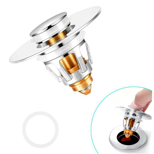 HAPPUP Universal Bathroom Sink Stopper with Hair Catcher, for 1.04-1.97 Inch Drain Hole, Spring Core Bathtub Drain Cover, Pop Up Sink Plug Basin Drain Strainer