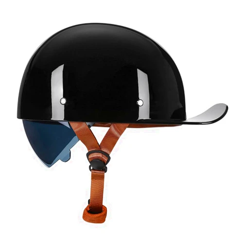 Woljay Vintage Retro Open Face Motorcycle Helmet Baseball Cap Half Helmets with pull-down Lens for Men Women Moped Cap Jet Scooter Street Cruiser - DOT Certified (Gloss Black,Medium)