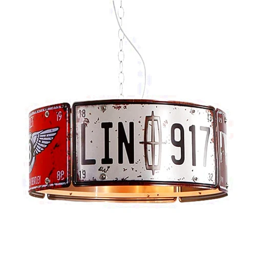 SBTU Vintage Pendant Light Industrial License Plate Creative Decor Chandelier Retro Loft Iron Ceiling Lighting E27 Hanging Light for Dinning Room Restaurant Bar Cafe (A)