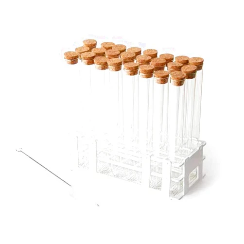BKMAMLAB Glass Test Tube Set 24pcs 80ml Glass Test Tubes 25 x 200mm with Cork Stoppers and 1pcs 24 Holes Plastic Tubes Rack for Test Lab Tubes