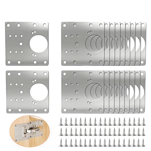 FOGZUVR 20PCS Upgraded Cabinet Hinge Repair Plate Kit: FOGZUVR Durable Door Hinge Mounting Plate Stainless Steel, Large Cabinet Fix Board with Screws for Kitchen Cabinet, Cupboard Doors and Furniture