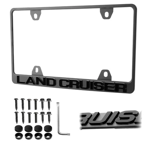 USR UNIQUE STYLE RACING LAND CRUISER License Plate Frame – Stealth Black Powder Coat UV Resistant STAINLESS METAL Plate Holder - One Piece - Compatible with 1951-2025 LandCruiser (3D RAISED LETTER with MOUNTING HARDWARE)