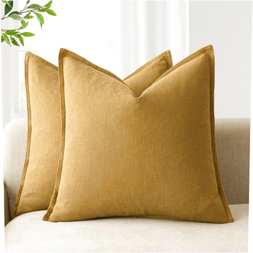 Foindtower Pack of 2, Decorative Linen Soild Throw Pillow Covers Soft Accent Cushion Case Boho Farmhouse Pillowcase for Chair Couch Sofa Bedroom Living Room Home Decor 18 x 18 Inch Honey Mustard