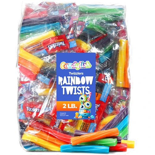 Candylish Twizzlers Rainbow Candy, Fruit Flavored Fun Size Chewy Twists, Individually Wrapped, Bulk 2-Pound Pack