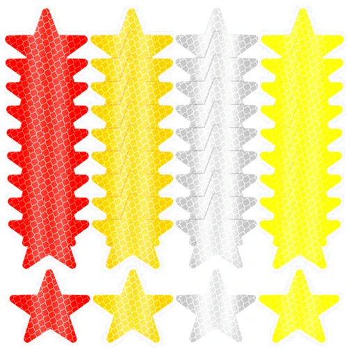 FdcLixuvol 40 Pcs Star Shape Reflective Stickers, High-Visibility Safety Warning Decals Safety Stickers, Waterproof Night Reflector Tape for Helmets, Bicycles, Motorcycles (Orange, Silver, Yellow, Red)