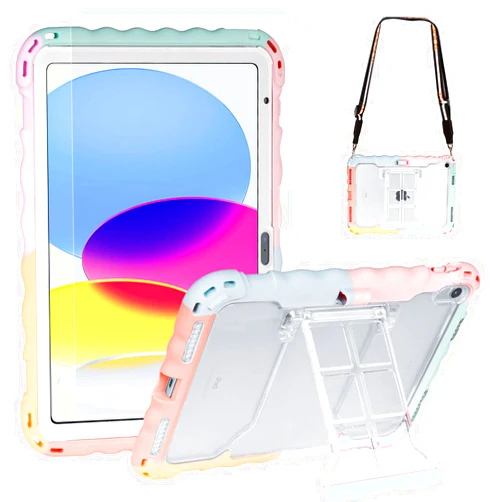 TopEsct Case for iPad 10th Generation 10.9 inch 2022, Built in Screen Protector & Pencil Holder, Shockproof Kids Case Cover for iPad 10 Gen Comes with Adjustable Shoulder Strap(Rainbow)