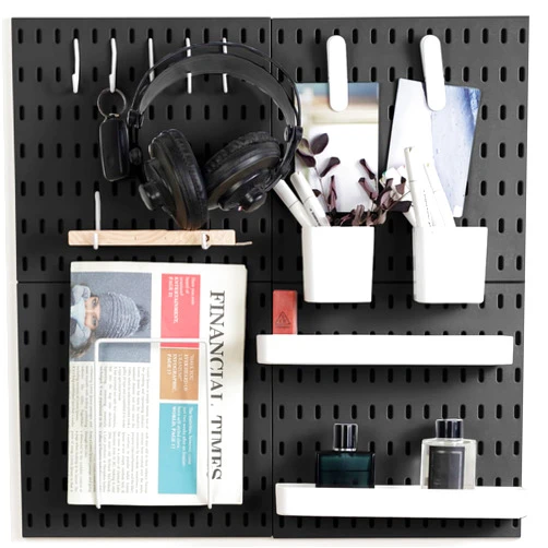 MULSAME Pegboard Combination Kit, Wall Mounted Storage Set with 4 Pegboards & 14 Accessories Hanging, Black Peg Boards Organizer for Walls Display, Crafts Organization, Kitchen Organizer, 22