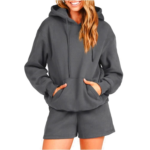 ANRABESS Women 2 Piece Outfits Oversized Hooded Sweatshirts Short Sweatsuit Set Tracksuit Lounge Matching Sweat Set