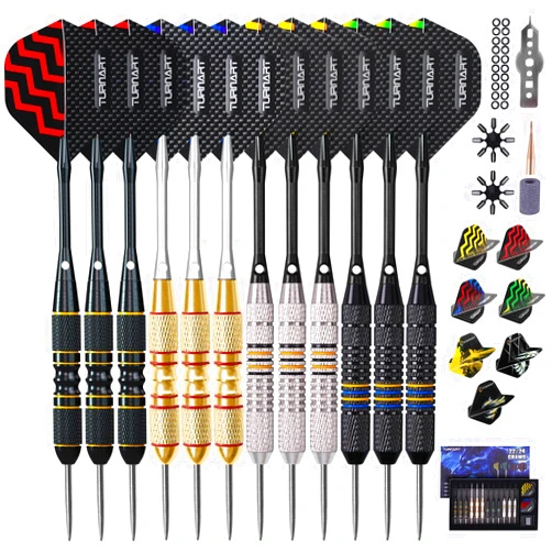 Turnart Darts Metal Tip Set - Steel Tip Darts Darts Set Professional Metal Darts 12 pcs 22/24 Grams Pro Dart Set with Stylish Case Aluminum Shafts Extra 9 Flights