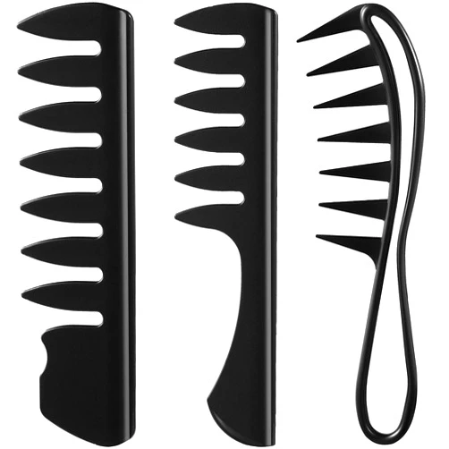 Patelai 3 Pieces Black Hair Styling Comb Set - Wide Tooth Detangling, Shampoo and Teasing Combs for Men and Women, Suitable for Most Hairstyles