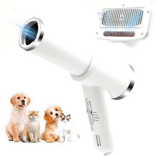 Aingycy Dog Hair Dryer Portable, Quiet 2 in 1 Pet Hair Dryer with Slicker Brush for Grooming, Adjustable Temperature Pet Grooming Hair Dryer Blower for Small Medium Dogs and Cats