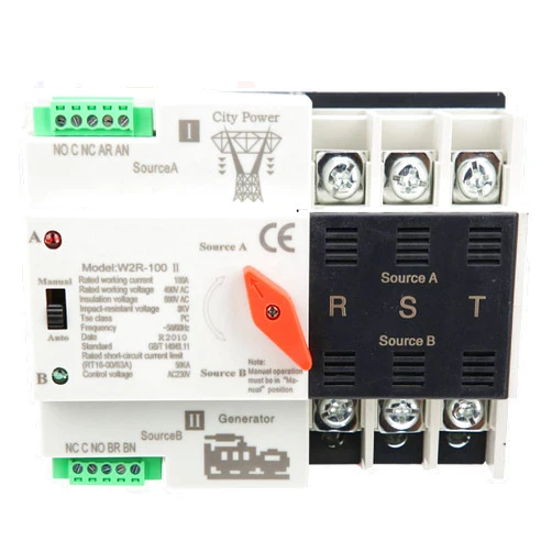 Jeanoko W2R-100 Dual Power Automatic Transfer Switch Reliable Din Rail Mounted Power Transfer Switch 3P 100A 50Hz for PZ30 Distribution Boxes