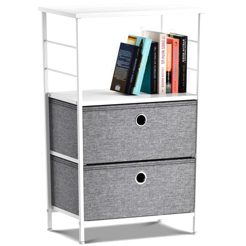 Sorbus Nightstand 2-Drawer Shelf Storage - Bedside Furniture & End Table Chest Dresser with Steel Frame, Wood Top & Easy Pull Fabric Bins for Home, Bedroom, Closets, Bathroom, Office & College Dorm