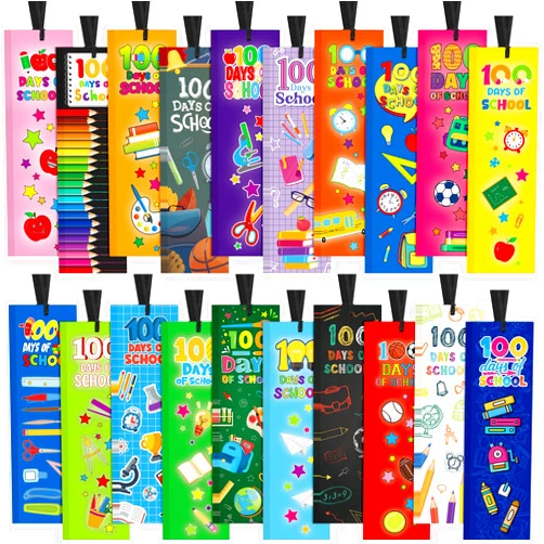 PerKoop 60 Pieces 100 Days of School Bookmarks with Ribbon Bulk Happy 100 Days Bookmarks for Students School Teacher Motivational Encouragement Bookmarks for Kids Kindergarten 100th School Party Gifts