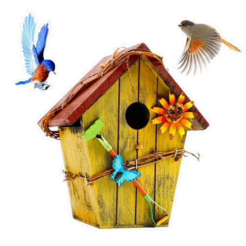 Rowbaty Solid Wood Birdhouse Courtyard Garden Creative Ornaments Log Cabin Bird Nest Warm Decoration Small Bird Wooden Nest Solid Wood Bird Nest