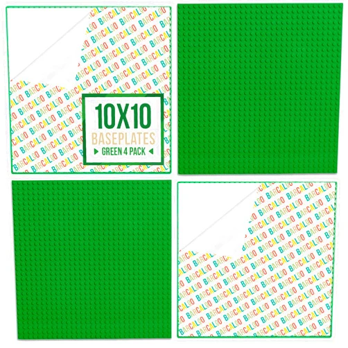 Barcaloo Peel and Stick Self Adhesive Baseplates Mat, Compatible with Base Plates Multipack, Panels for Table Top Play - 10 Inch x 10 Inch Adhesive Building Brick Play Wall Panel, 4 Green