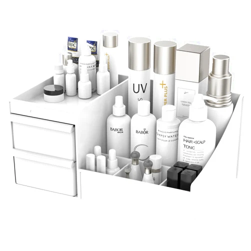 Lexvss Makeup Desk Cosmetic Storage Box Organizer with Drawers for Dressing Table, Countertop, Bathroom Counter, Elegant Vanity Holder for Brushes, Eyeshadow, Lotions, Lipstick and Nail Polish (White)